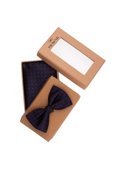 The Tie Hub - Polka Navy Blue Microfiber Bow Tie And Pocket Square Gift