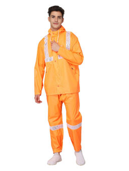 The Clownfish - Men's Polyester Raincoat with Pant with hood Orange (Set of 2)
