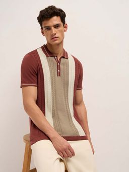 The Bear House - Men'S Brown Brown Cotton Colorblocked Regular Fit Polo T-Shirt