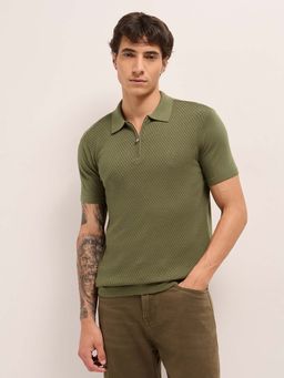 The Bear House - Men'S Olive Men’S Cotton Textured Regular Fit Polo T-Shirt