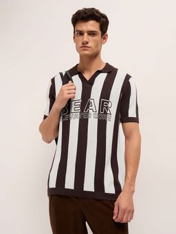 The Bear House - Men'S Brown Cotton Striped Regular Fit Polo T-Shirt