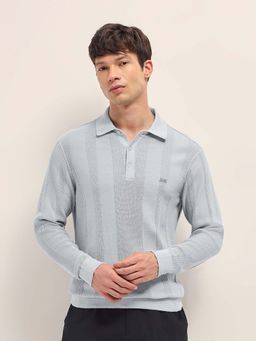 The Bear House - Men'S Grey Cotton Flat Textured Regular Fit Polo T-Shirt