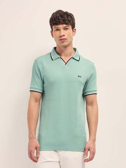 The Bear House - Men'S Green Cotton Solid Regular Fit Polo T-Shirt