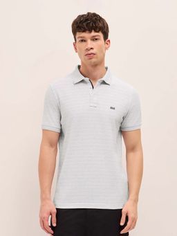 The Bear House - Men'S Grey Textured Polo Collar Pure Cotton Polo T-Shirt