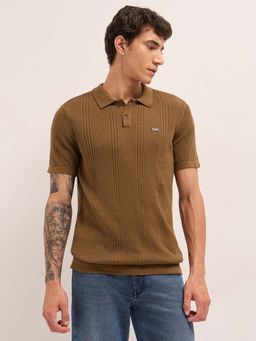 The Bear House - Men'S Rust Men’S Cotton Textured Regular Fit Polo T-Shirt