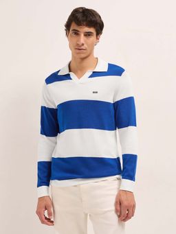The Bear House - Men'S Blue Men’S Cotton Striped Regular Fit Polo T-Shirt