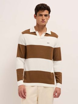 The Bear House - Men'S Brown Cotton Striped Regular Fit Polo T-Shirt