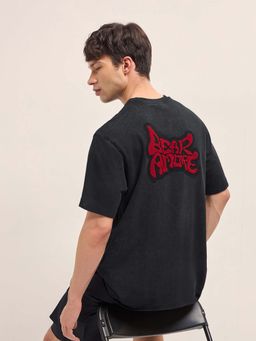 The Bear House - Men'S Black Cotton Crew Neck Oversize Fit Tshirt