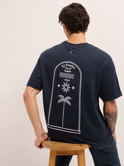 The Bear House - Men'S Blue Pure Cotton Oversize Fit T-Shirt