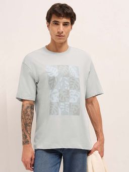The Bear House - Men'S Grey Pure Cotton Printed Oversize Fit T-Shirt
