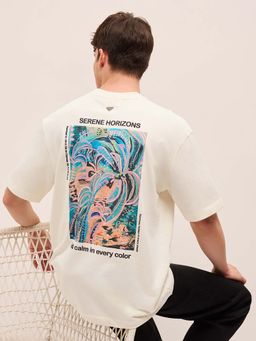 The Bear House - Men'S Cream Pure Cotton Oversize Fit Crew Neck T-Shirt