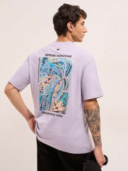 The Bear House - Men'S Purple Pure Cotton Printed Oversize Fit T-Shirt