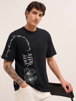 The Bear House - Men'S Black Pure Cotton Oversize Fit T-Shirt