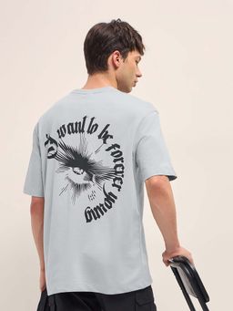 The Bear House - Men'S Grey Cotton Crew Neck Printed Oversize Fit Tshirt