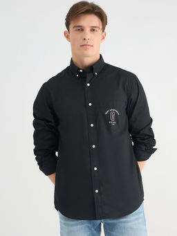 GANT - Men Black Button Down Collar Full Sleeve Solid Poplin Shirt