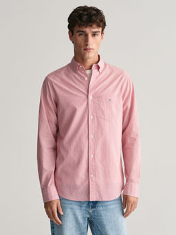 GANT - Men Red Striped Button-Down Collar Full Sleeves Classic Poplin Banker Shirt