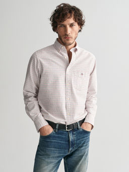 GANT - Men Red Checked Button-Down Collar Full Sleeves Classic Oxford Shirt