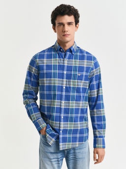 GANT - Men Blue Button Down Collar Full Sleeve Tartan Check Classic Poplin Shirt