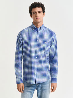 GANT - Men Blue Button Down Collar Full Sleeve Gingham Check Classic Poplin Shirt