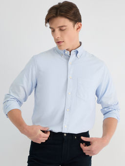 GANT - Men Blue Button Down Collar Full Sleeve Solid Oxford Shirt