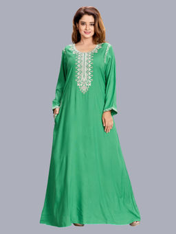 SANAA - Green Viscose Full Sleeves Embroidered Nighty