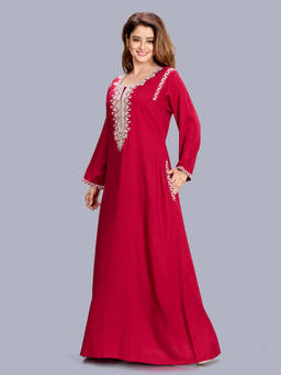 SANAA - Maroon Viscose Full Sleeves Embroidered Nighty