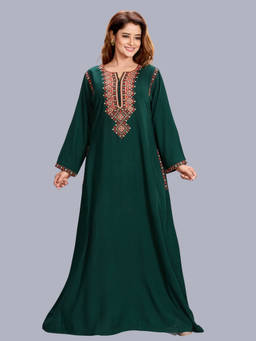 SANAA - Green Viscose Full Sleeves Solid/Plain Nighty