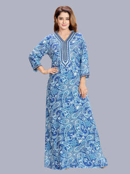 SANAA - Blue Viscose Three Fourth Sleeves Printed Nighty