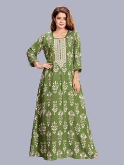 SANAA - Green Viscose Blend Three Fourth Sleeves Printed Nighty