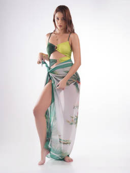 BOLD CURVE - Women Ombre Green One Pcs Swimwear With Cover Up