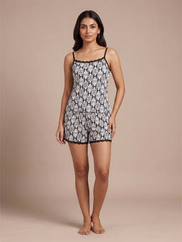 FABLUSH - Black Rayon Half Sleeves Printed Top With Shorts