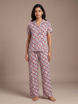 FABLUSH - Pink Rayon Half Sleeves Printed Shirt With Pant