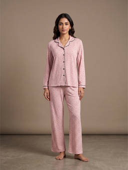 FABLUSH - Pink Viscose Full Sleeves Polka Dots Shirt With Pant