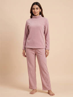 FABLUSH - Pink Cotton Full Sleeves Textured Top With Pant