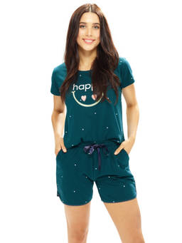 LOTIK - Women Cotton Teal Little Heart Printed T-Shirt and Shorts