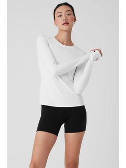 ap'pulse - Women's Round Neck Long Sleeve Thumb open T-shirt - White