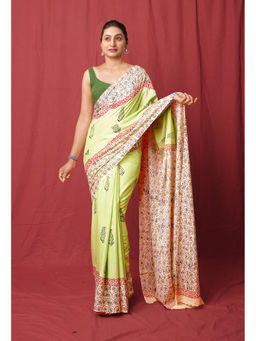 Unnati Silks - Green Pure Hand Block Printed Soft Cotton Saree with Unstitched Blouse