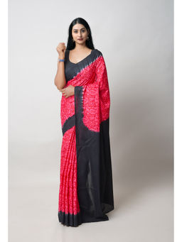 Unnati Silks - Pink Pure Hand Block Printed Soft Cotton Saree with Unstitched Blouse