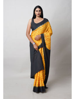 Unnati Silks - Yellow Pure Hand Block Printed Soft Cotton Saree with Unstitched Blouse