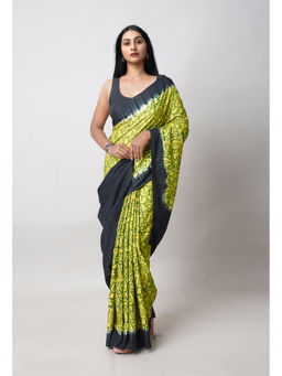 Unnati Silks - Green Pure Hand Block Printed Soft Cotton Saree with Unstitched Blouse