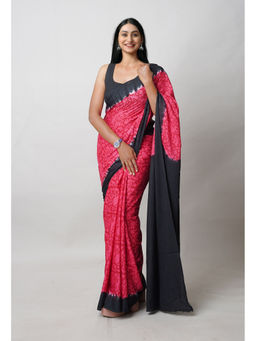 Unnati Silks - Pink Pure Hand Block Printed Soft Cotton Saree with Unstitched Blouse