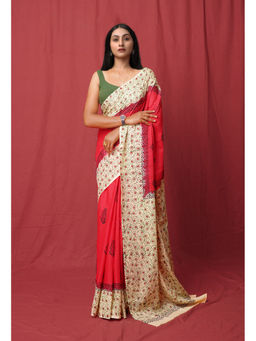 Unnati Silks - Pink Pure Hand Block Printed Soft Cotton Saree with Unstitched Blouse