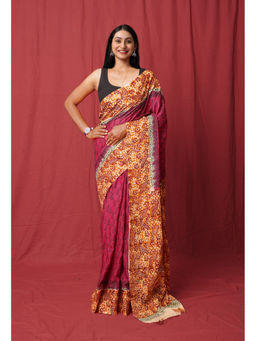 Unnati Silks - Pink Pure Hand Block Printed Soft Cotton Saree with Unstitched Blouse