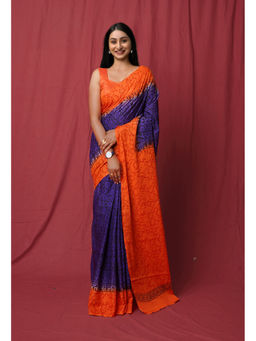 Unnati Silks - Violet Pure Hand Block Printed Soft Cotton Saree with Unstitched Blouse