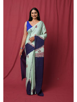 Unnati Silks - Green Pure Hand Block Printed Soft Cotton Saree with Unstitched Blouse