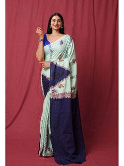 Unnati Silks - Green Pure Hand Block Printed Soft Cotton Saree with Unstitched Blouse