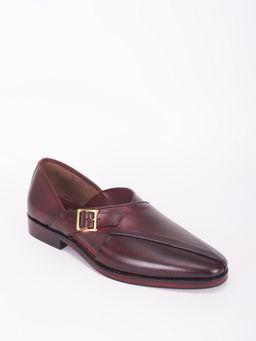 Bubber Couture - Burgundy Classic Italian Leather Peshawari Casual Monk Straps