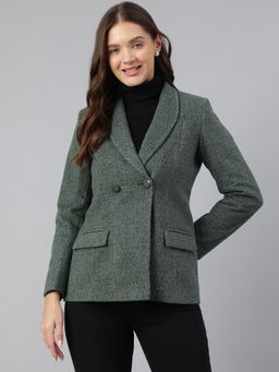 Latin Quarters - Women Green Shawl Neck Full Sleeve Solid Jacket for Casual Wear