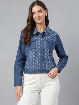 Latin Quarters - Women Blue Collar Neck Full Sleeve Denim Jacket