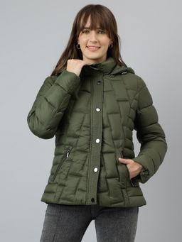 Latin Quarters - Women Green Hood Neck Full Sleeve Solid Jacket